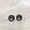Chanel Earrings round black pink Heart Rhinestone CC Logo 112