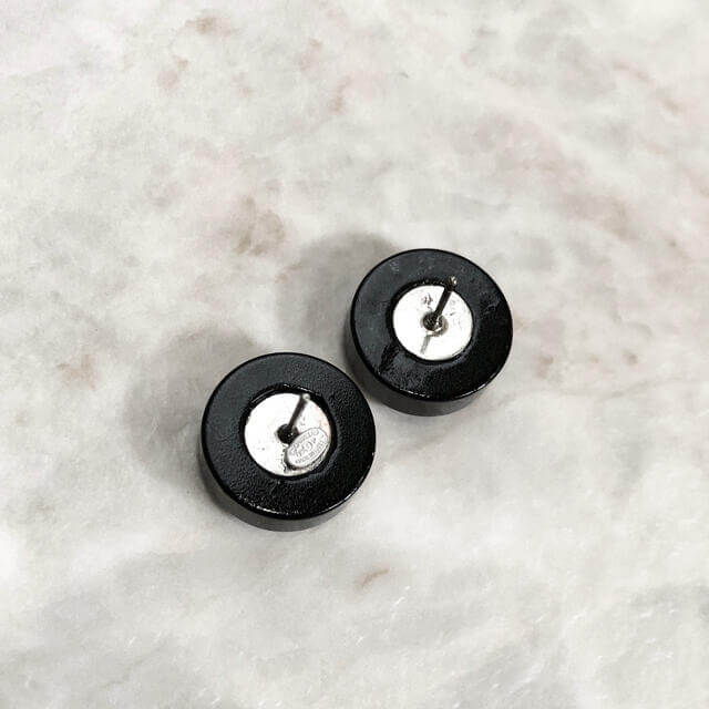 Chanel Earrings round black pink Heart Rhinestone CC Logo 112