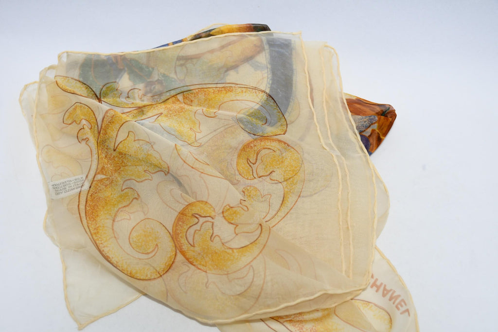 Chanel Scarf Sunflower 90 cm Chiffon Silk mousseline flower muslin 35"