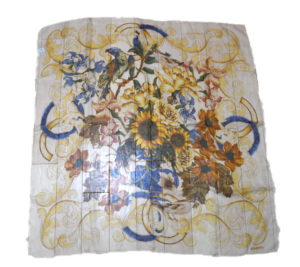 Chanel Scarf Sunflower 90 cm Chiffon Silk mousseline flower muslin 35"