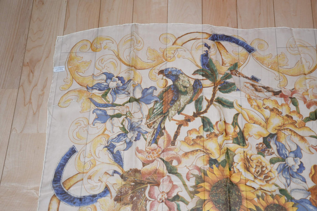 Chanel Scarf Sunflower 90 cm Chiffon Silk mousseline flower muslin 35"