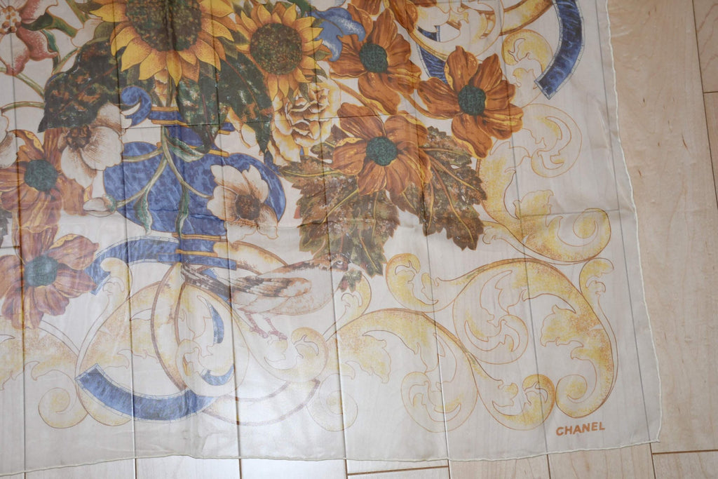 Chanel Scarf Sunflower 90 cm Chiffon Silk mousseline flower muslin 35"