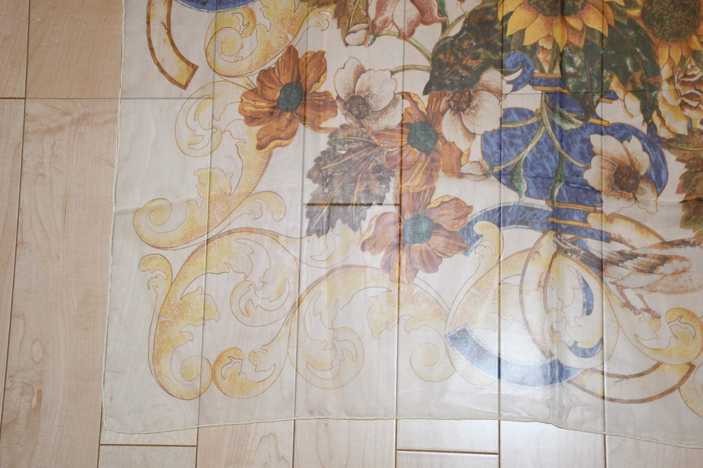 Chanel Scarf Sunflower 90 cm Chiffon Silk mousseline flower muslin 35"