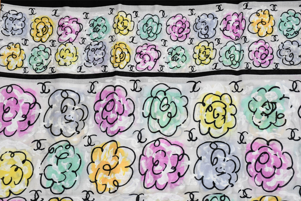 Chanel Shawl Scarf Camelia flower cotton Pareo Stole 146 x 120 cm