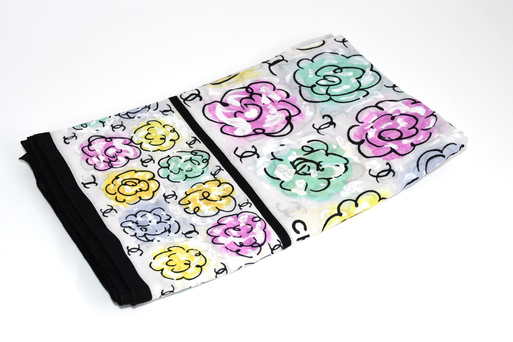 Chanel Shawl Scarf Camelia flower cotton Pareo Stole 146 x 120 cm