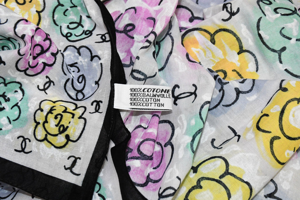 Chanel Shawl Scarf Camelia flower cotton Pareo Stole 146 x 120 cm
