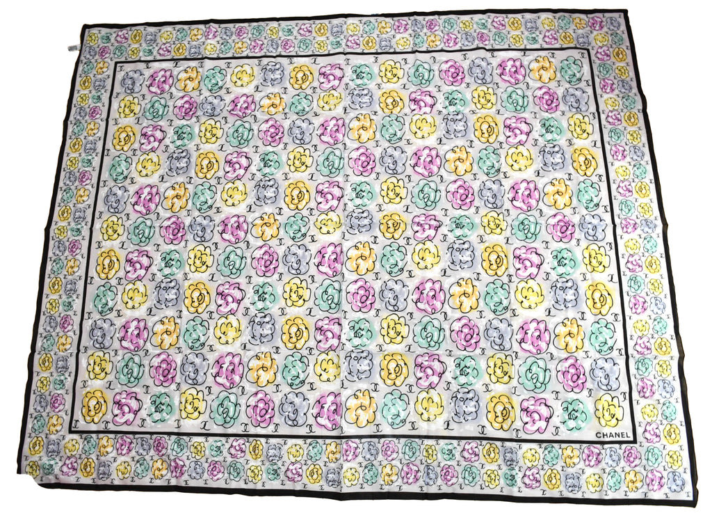 Chanel Shawl Scarf Camelia flower cotton Pareo Stole 146 x 120 cm
