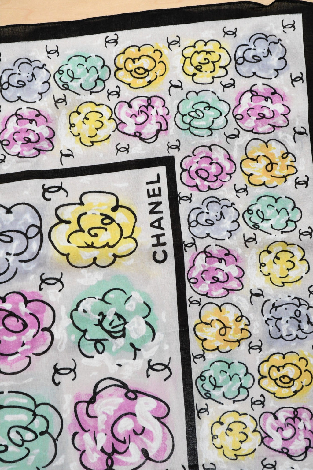 Chanel Shawl Scarf Camelia flower cotton Pareo Stole 146 x 120 cm