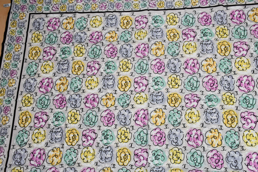 Chanel Shawl Scarf Camelia flower cotton Pareo Stole 146 x 120 cm