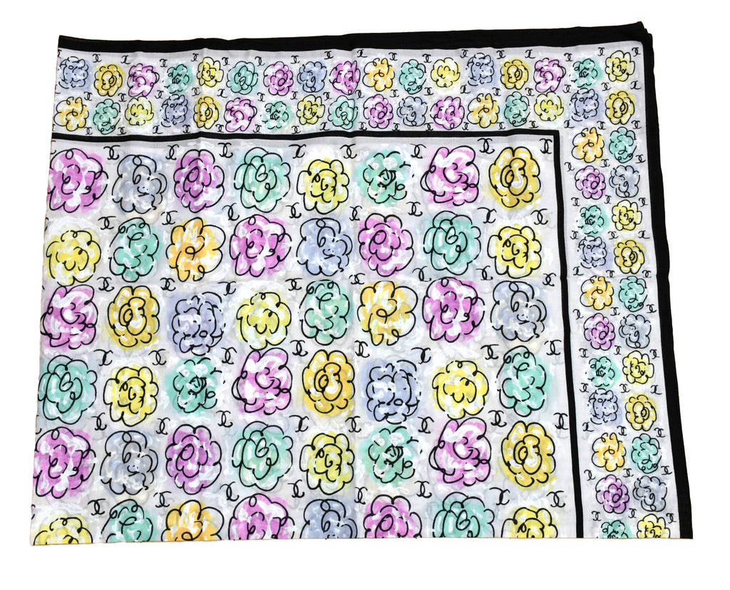 Chanel Shawl Scarf Camelia flower cotton Pareo Stole 146 x 120 cm