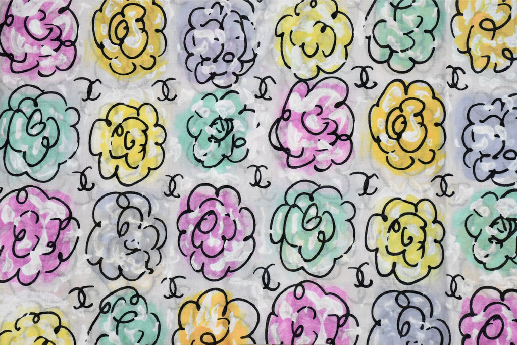 Chanel Shawl Scarf Camelia flower cotton Pareo Stole 146 x 120 cm