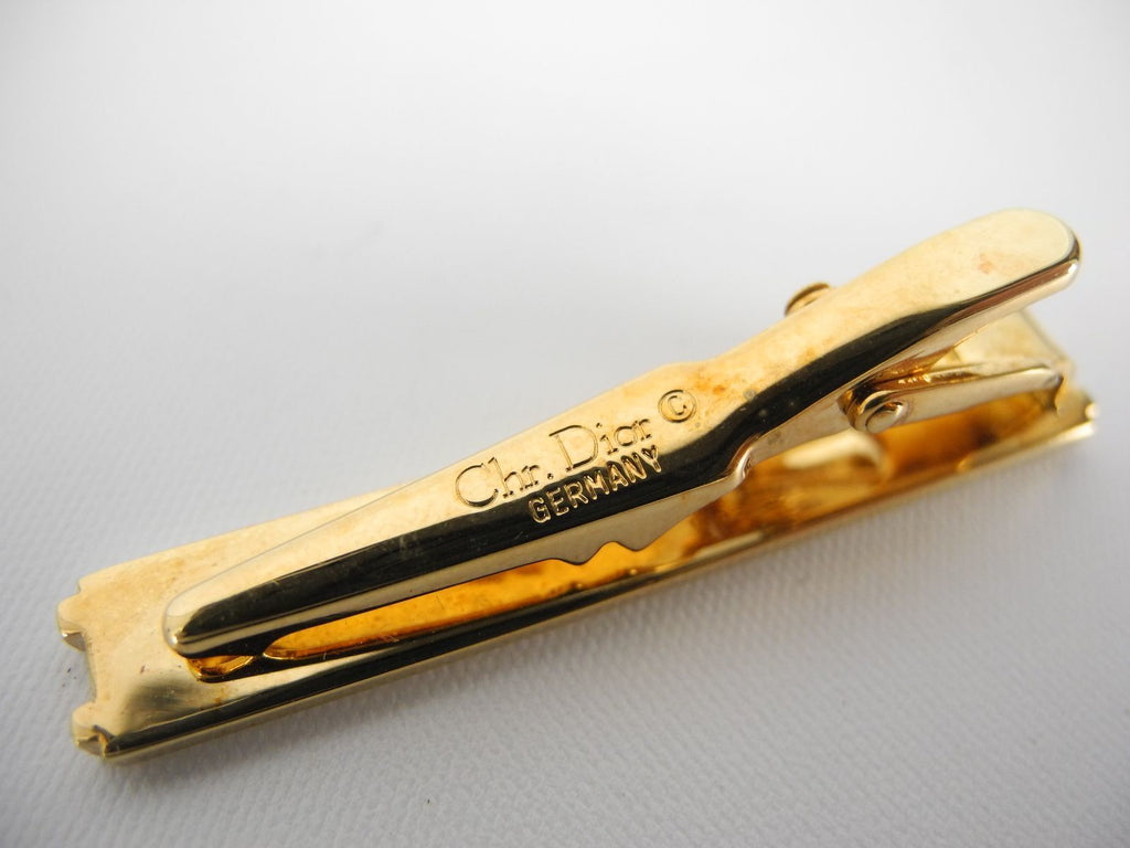 Christian Dior Cufflinks & Tie Clip square gold logo