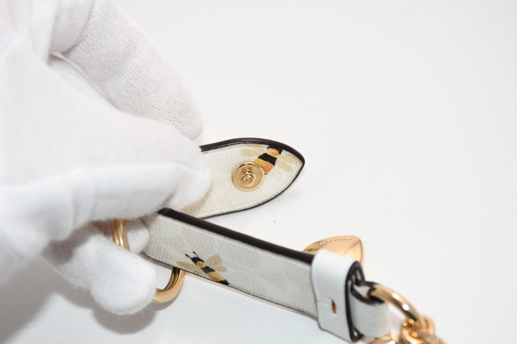 Coach Trigger Snap Bag Charm In Signature Canvas Honey Bee Print keychain