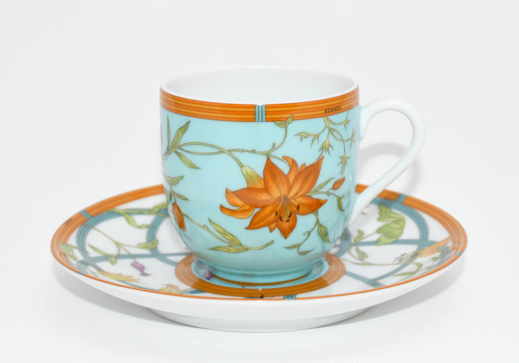 Hermes La Siesta Island Demitasse Cup and Saucer blue flower espresso coffee