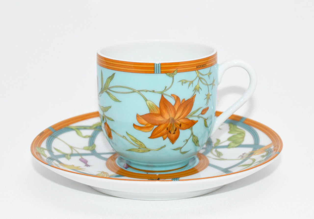 Hermes La Siesta Island Demitasse Cup and Saucer blue flower espresso coffee