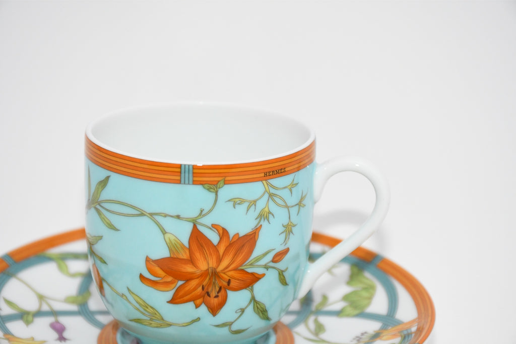 Hermes La Siesta Island Demitasse Cup and Saucer blue flower espresso coffee