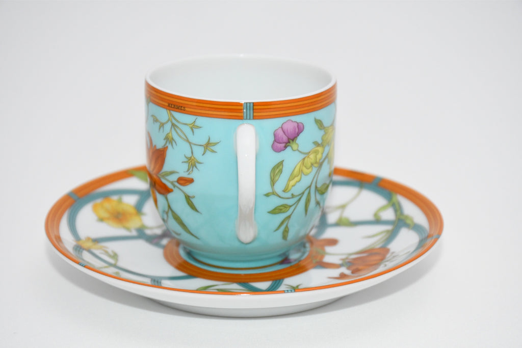 Hermes La Siesta Island Demitasse Cup and Saucer blue flower espresso coffee