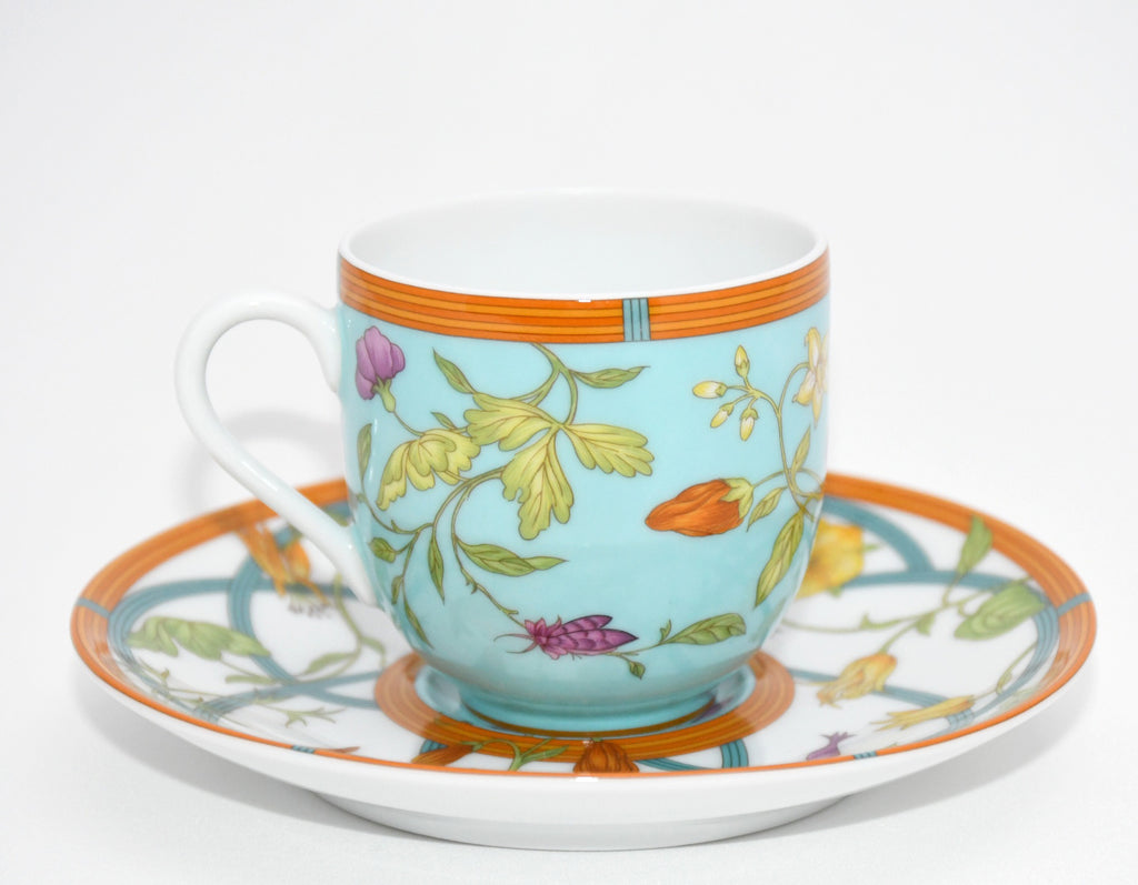 Hermes La Siesta Island Demitasse Cup and Saucer blue flower espresso coffee