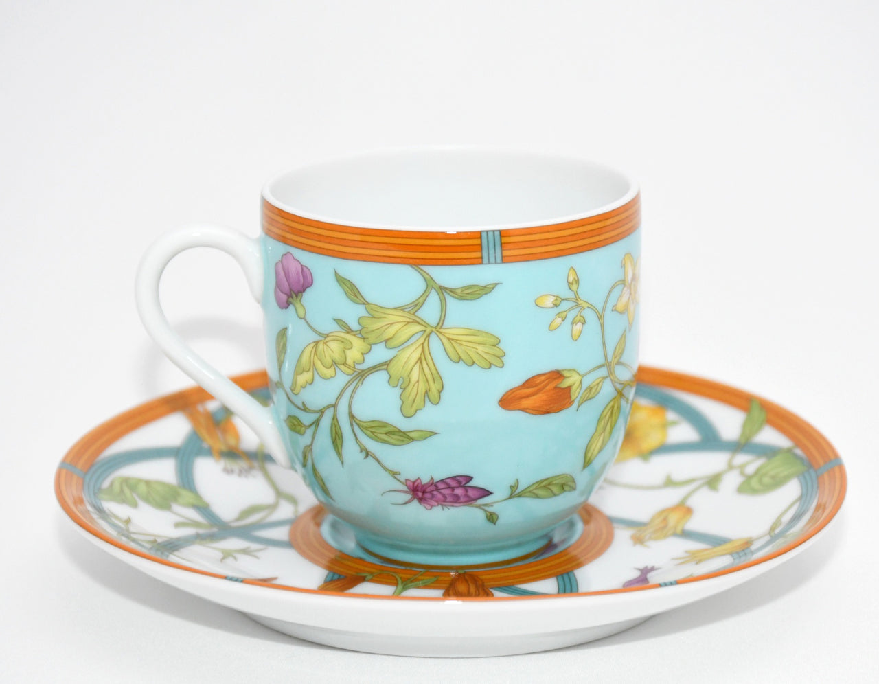 Hermes La Siesta Island Demitasse Cup and Saucer blue flower espresso coffee