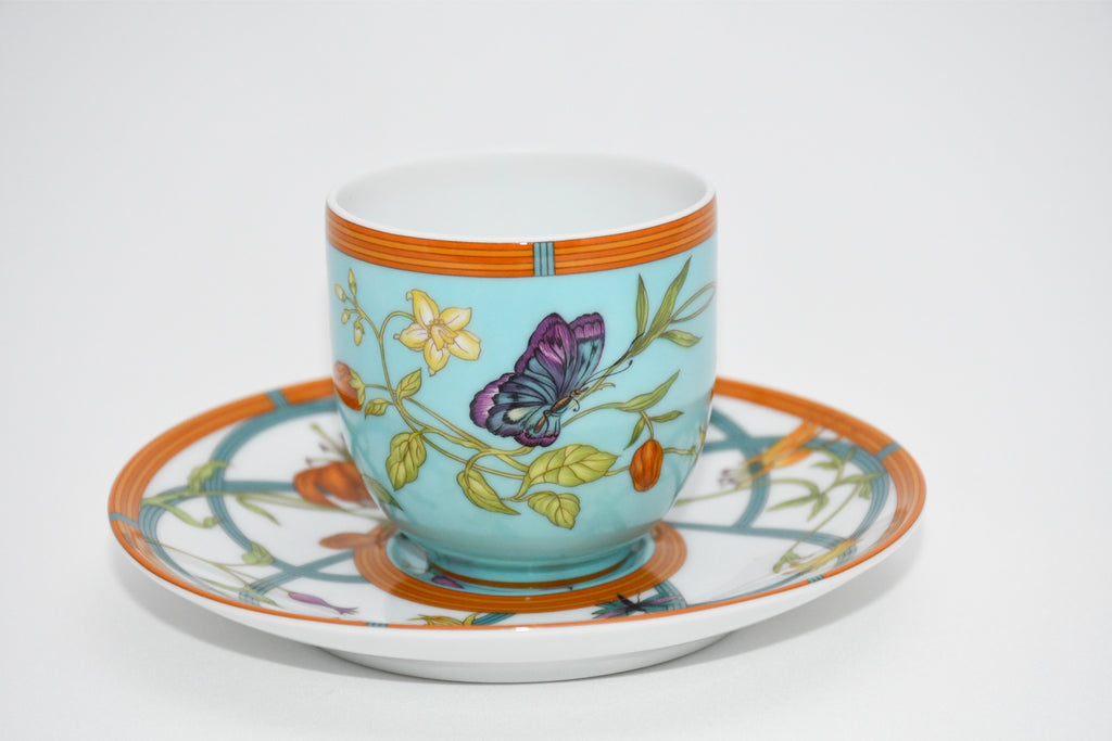 Hermes La Siesta Island Demitasse Cup and Saucer blue flower espresso coffee