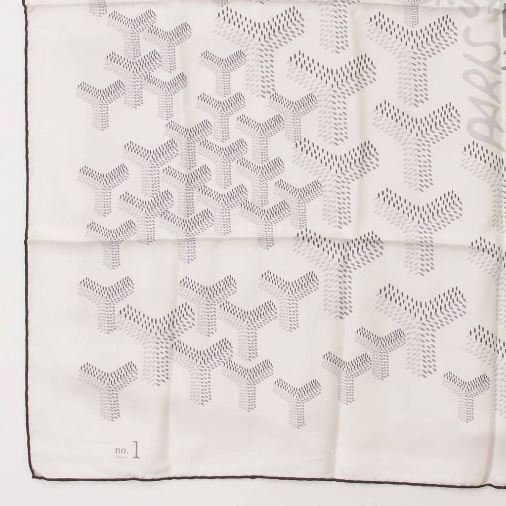 GOYARD Scarf 90 cm white N°1 silk Herringbone bandana 35"