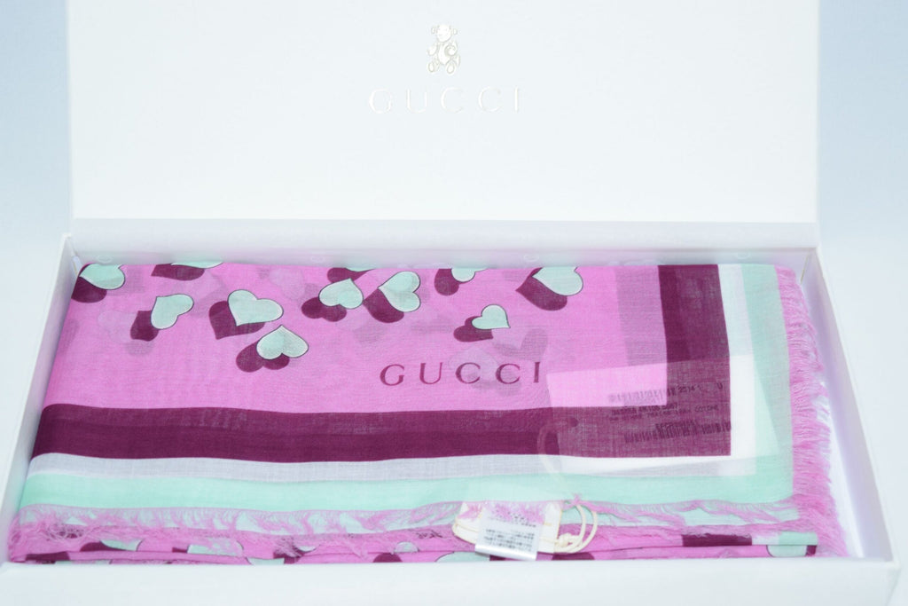 Gucci Cotton Scarf Pink Heart 55" x 28" Children collection 140 cm shawl stole NIB