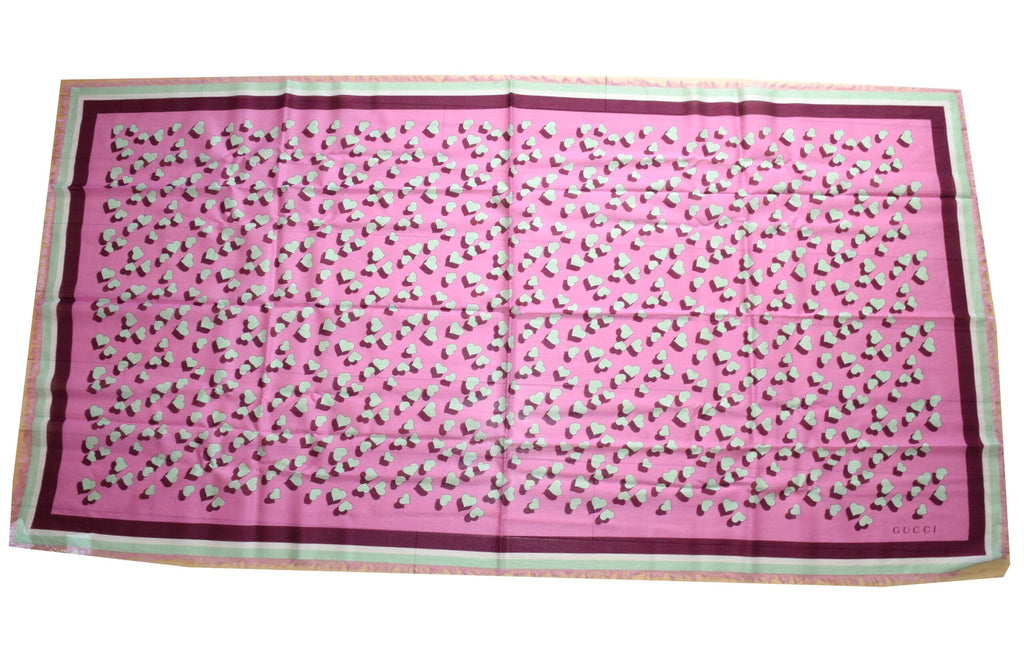 Gucci Cotton Scarf Pink Heart 55" x 28" Children collection 140 cm shawl stole NIB