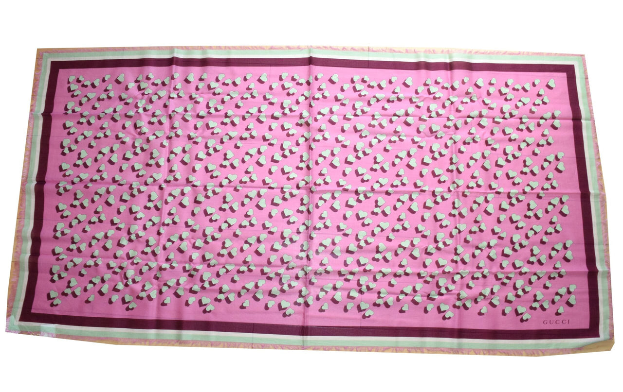Gucci Cotton Scarf Pink Heart 55" x 28" Children collection 140 cm shawl stole NIB