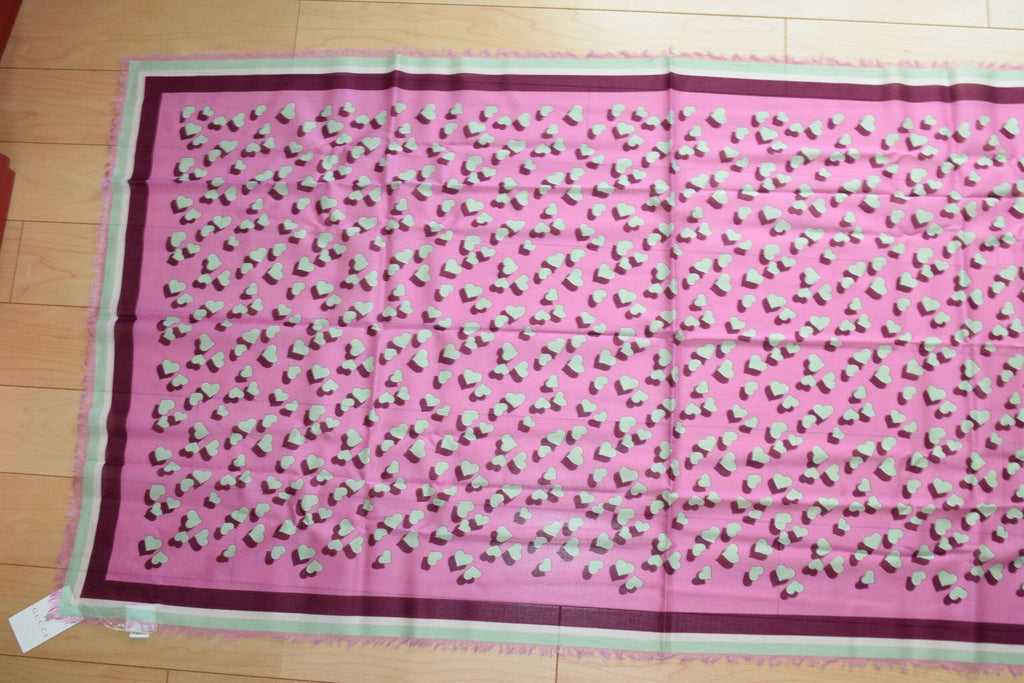 Gucci Cotton Scarf Pink Heart 55" x 28" Children collection 140 cm shawl stole NIB