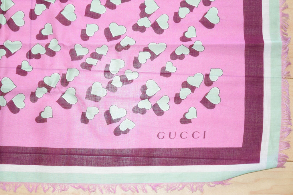 Gucci Cotton Scarf Pink Heart 55" x 28" Children collection 140 cm shawl stole NIB