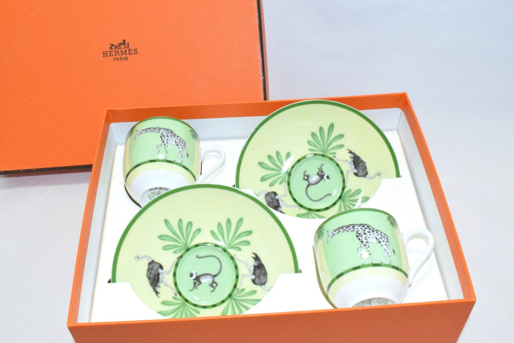 Hermes Africa Demitasse Cup and Saucer 2 set green espresso coffee animal