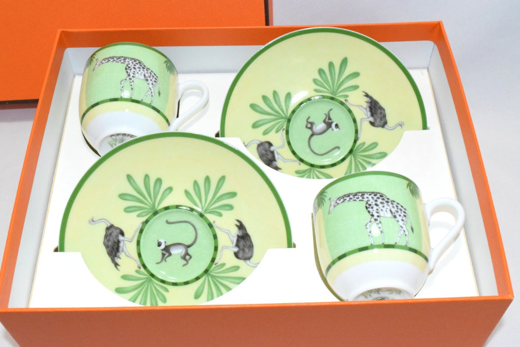 Hermes Africa Demitasse Cup and Saucer 2 set green espresso coffee animal