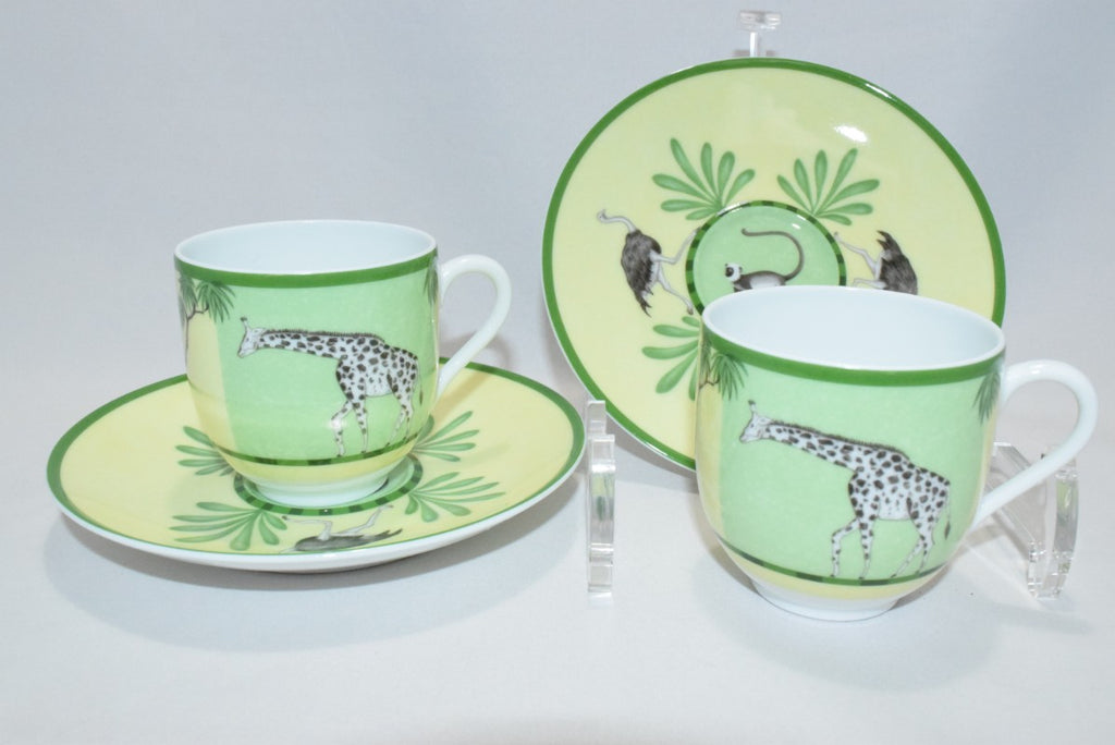 Hermes Africa Demitasse Cup and Saucer 2 set green espresso coffee animal