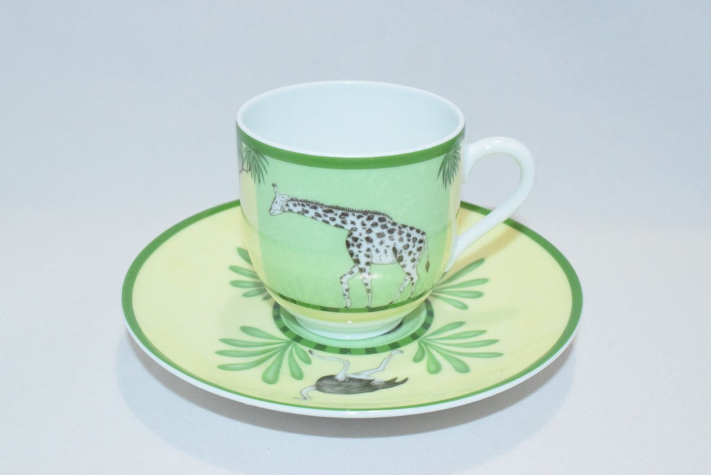 Hermes Africa Demitasse Cup and Saucer 2 set green espresso coffee animal