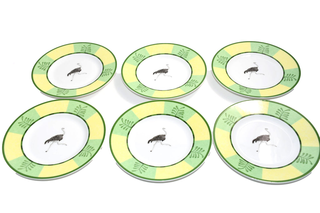 Hermes Africa Bread Plate 16 cm green porcelain cake dessert ostrich Set of 6