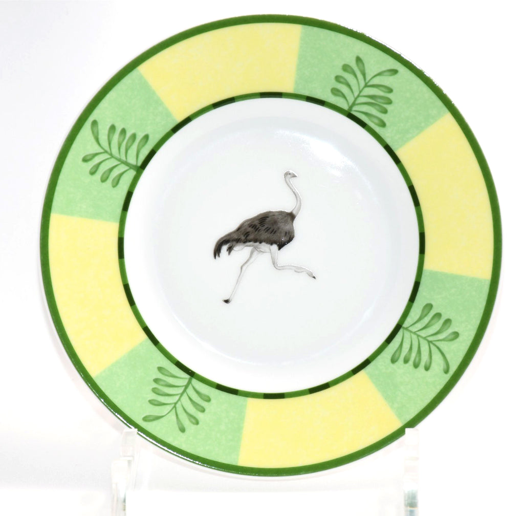 Hermes Africa Bread Plate 16 cm green porcelain cake dessert ostrich Set of 6