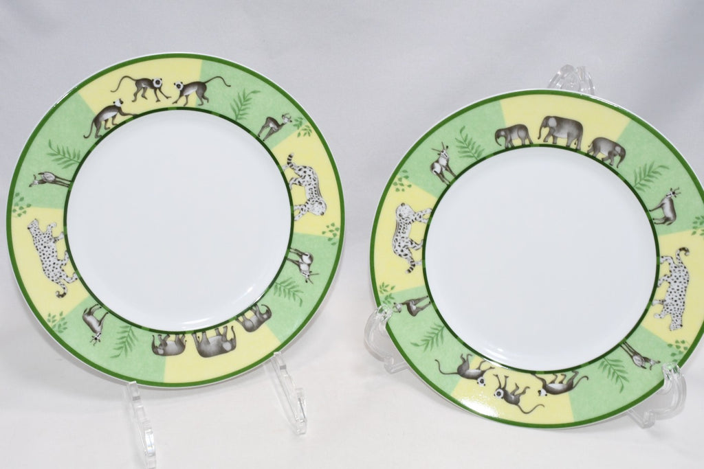 Hermes Africa Dessert Plate 22.5 cm porcelain green 2 set animal 8.75"