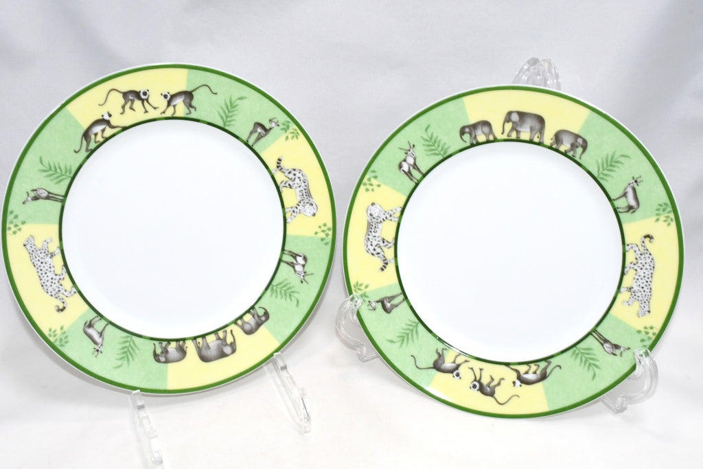 Hermes Africa Dessert Plate 22.5 cm porcelain green 2 set animal 8.75"