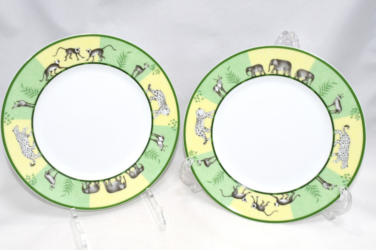 Hermes Africa Dessert Plate 22.5 cm porcelain green 2 set animal 8.75"