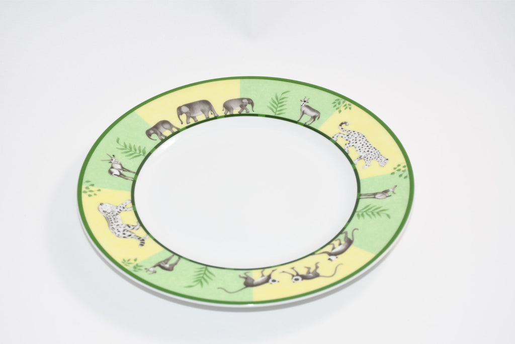 Hermes Africa Dessert Plate 22.5 cm porcelain green animal 8.75" Set of 2 Ex+