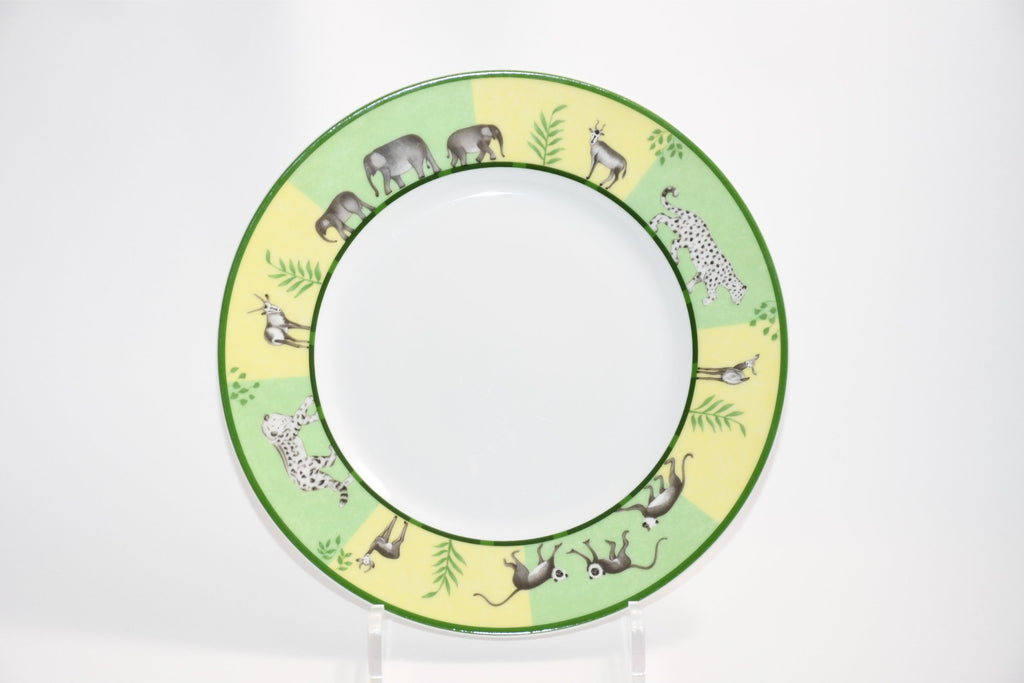Hermes Africa Dessert Plate 22.5 cm porcelain green animal 8.75" Set of 2 Ex+
