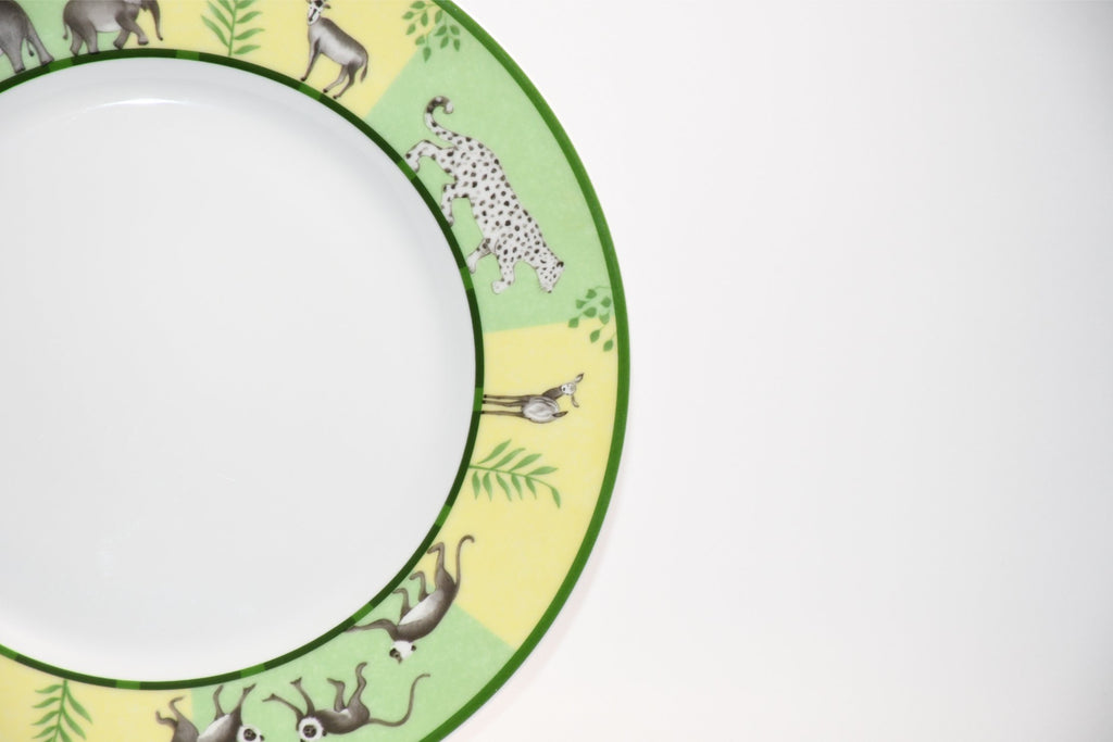 Hermes Africa Dessert Plate 22.5 cm porcelain green animal 8.75" Set of 2 Ex+