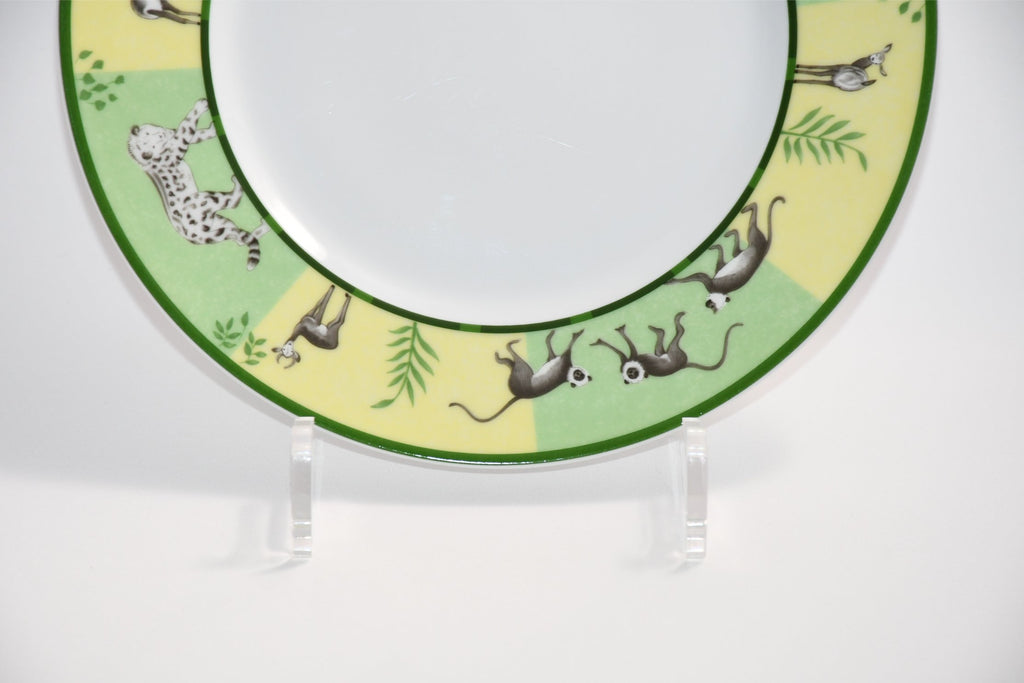 Hermes Africa Dessert Plate 22.5 cm porcelain green animal 8.75" Set of 2 Ex+