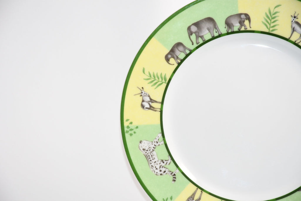 Hermes Africa Dessert Plate 22.5 cm porcelain green animal 8.75" Set of 2 Ex+
