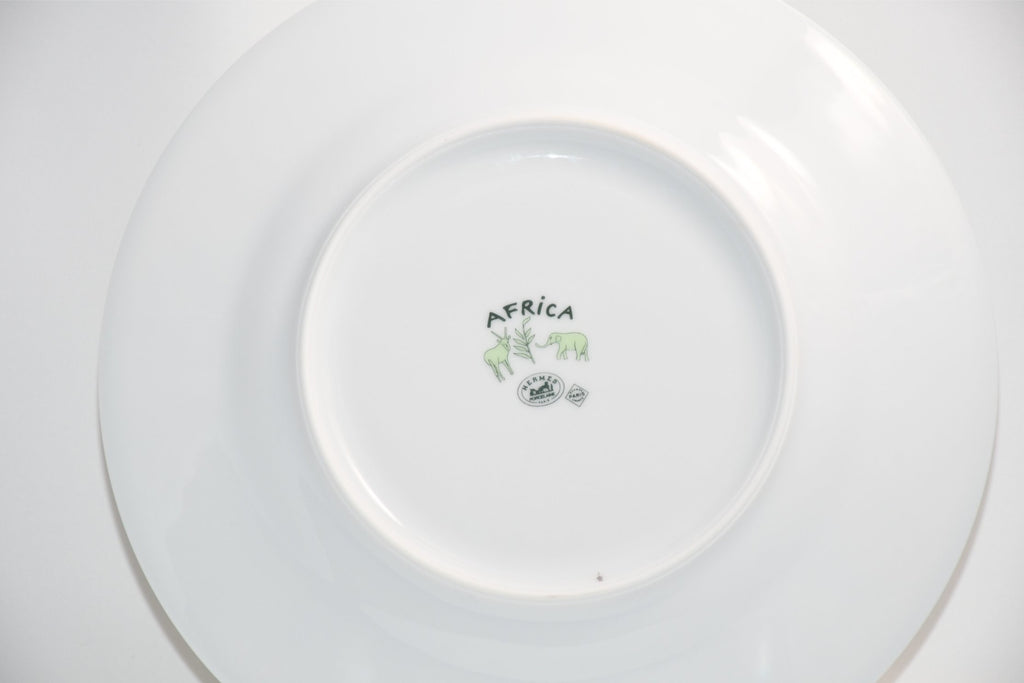 Hermes Africa Dessert Plate 22.5 cm porcelain green animal 8.75" Set of 2 Ex+