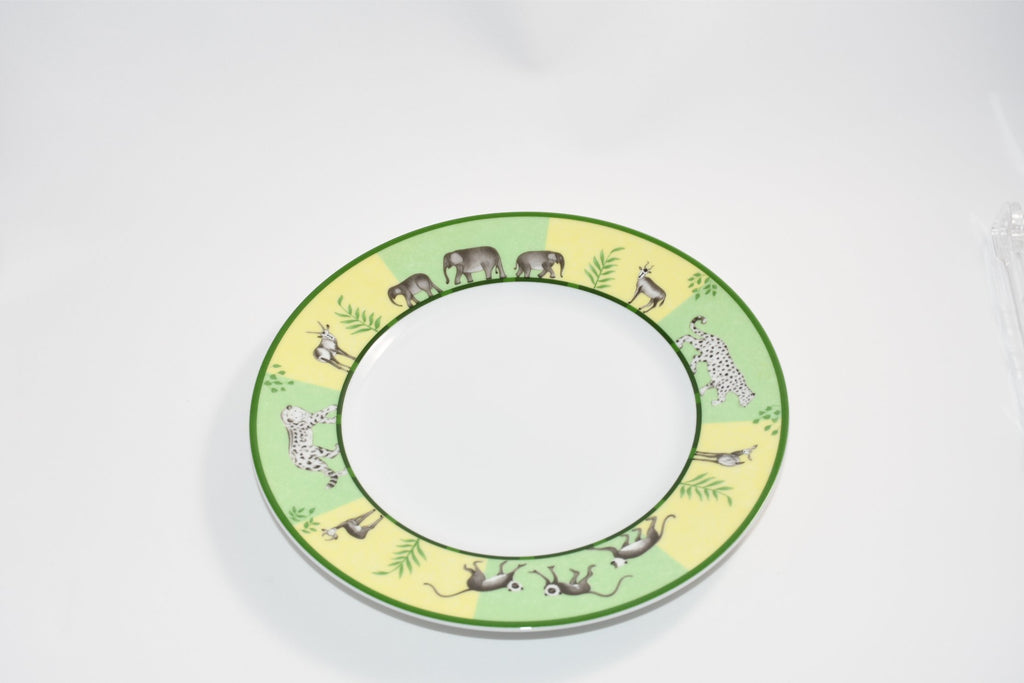 Hermes Africa Dessert Plate 22.5 cm porcelain green animal 8.75" Set of 2 Ex+