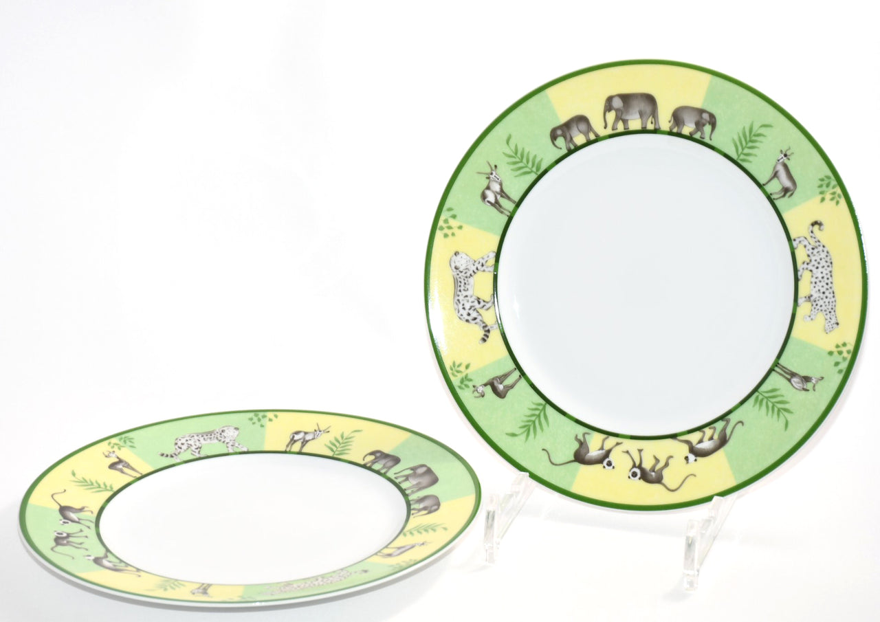 Hermes Africa Dessert Plate 22.5 cm porcelain green animal 8.75" Set of 2 Ex+