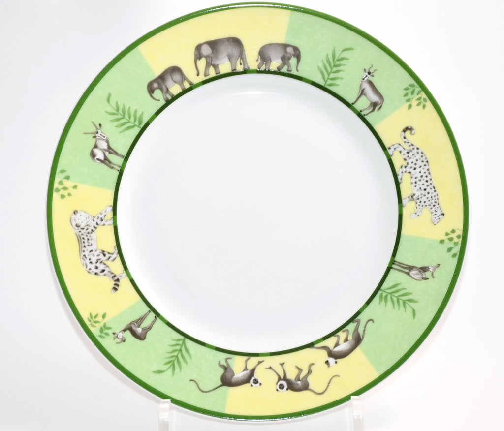 Hermes Africa Dessert Plate 22.5 cm porcelain green animal 8.75" Set of 2 Ex+