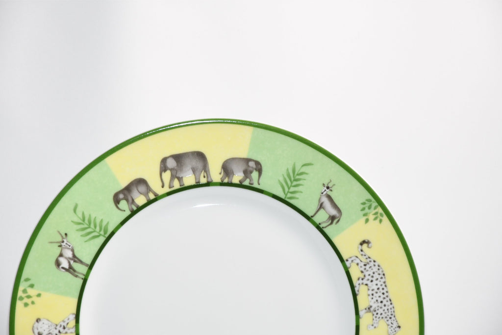 Hermes Africa Dessert Plate 22.5 cm porcelain green animal 8.75" Set of 2 Ex+