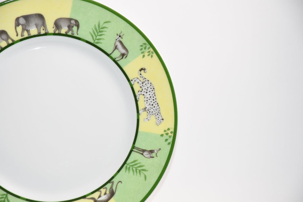 Hermes Africa Dessert Plate 22.5 cm porcelain green animal 8.75" Set of 2 Ex+